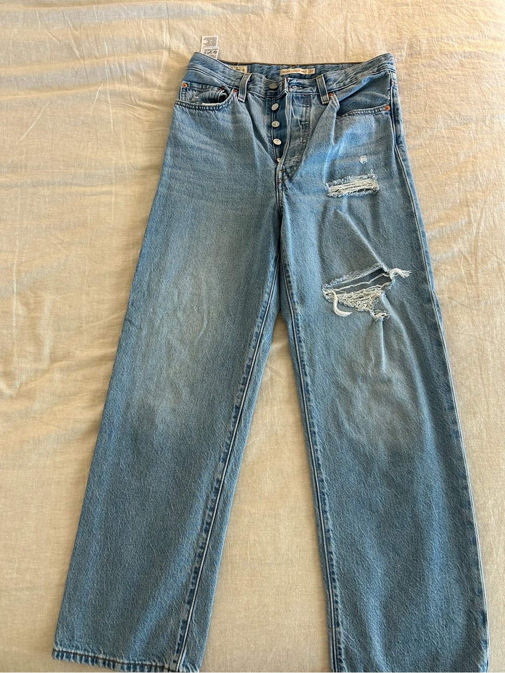 Levi's Light Blue Distressed Ribcage Straight Ankle Jeans